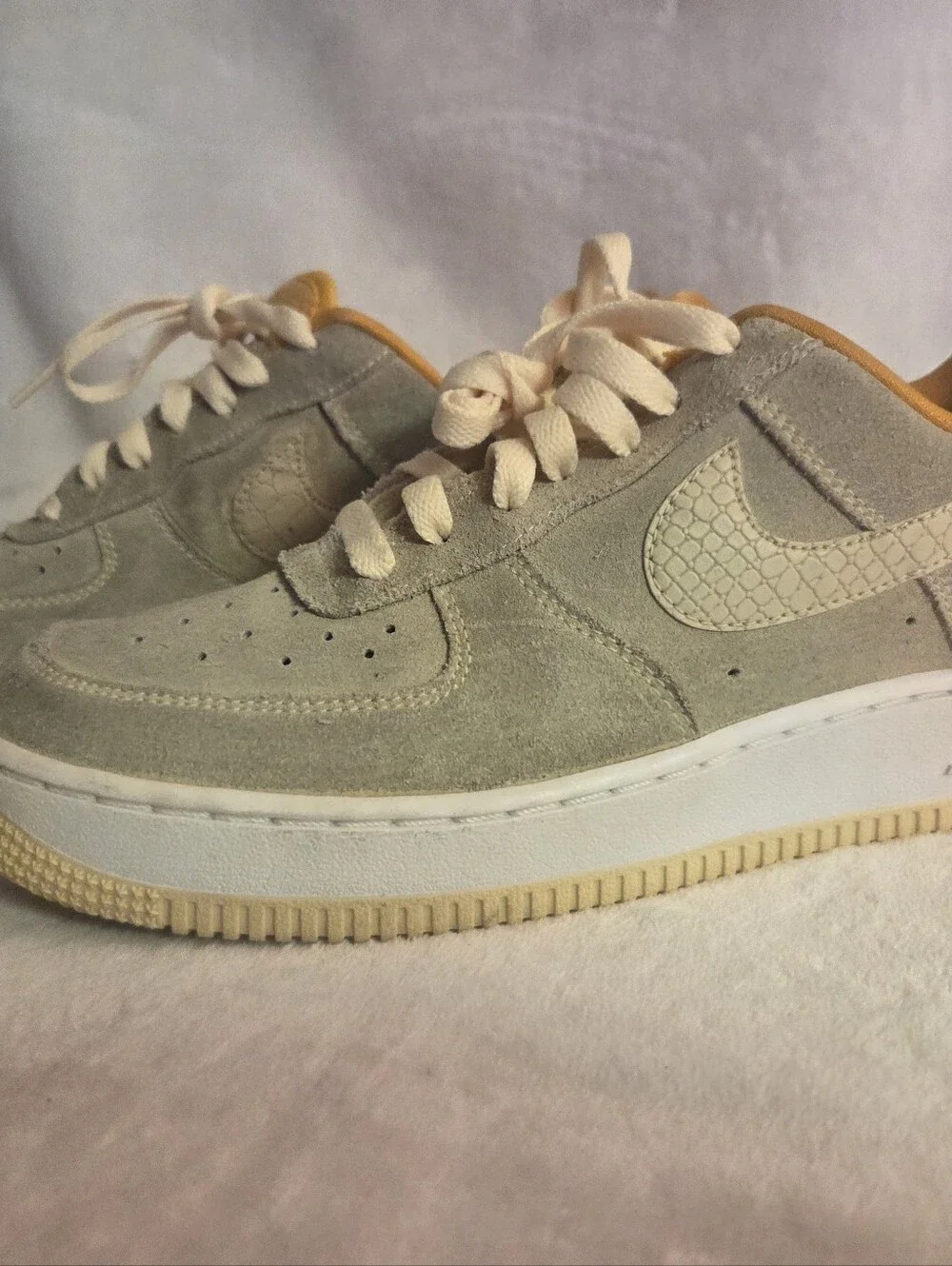 Nike Suede Low-Top Sneakers in Light Green and Cream Yellow